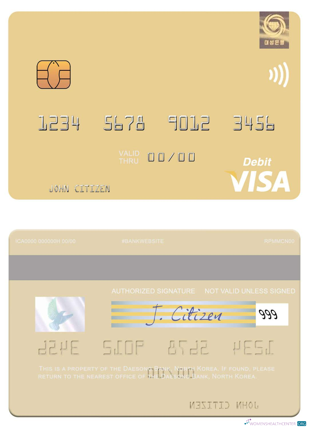 Download North Korea Daesong Bank visa debit card Photoshop template